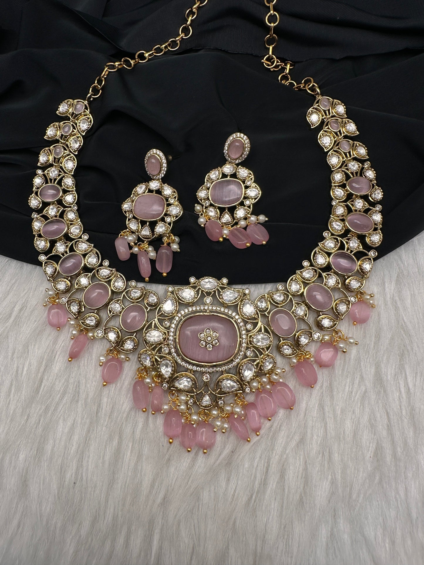 Moissanite  Statement Victorian Color Stone Necklace - Pink