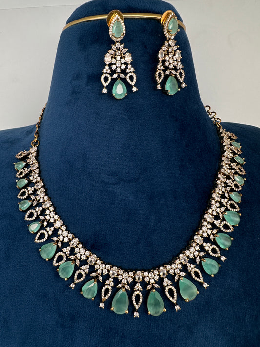 AD  Victorian Color Stone Necklace - MintGreen