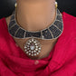 Moissanite AD Blue Neckline Short Necklace - 