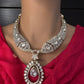 Moissanite AD Neckline Short Necklace with Earrings and Mang Tika - 