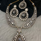 Moissanite AD Neckline Short Necklace with Earrings and Mang Tika - 