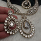 Moissanite AD Neckline Short Necklace with Earrings and Mang Tika - 