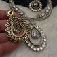 Moissanite AD Neckline Short Necklace with Earrings and Mang Tika - 