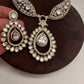 Moissanite AD Neckline Short Necklace with Earrings and Mang Tika - 