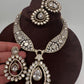 Moissanite AD Neckline Short Necklace with Earrings and Mang Tika - 