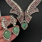 Moissanite Doublet Mint Green Pink Statement Necklace - 