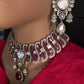 Moissanite Polki Red Pink Statement Choker Necklace - 