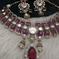 Moissanite Polki Red Pink Statement Choker Necklace - 