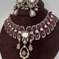 Moissanite Polki Red Pink Statement Choker Necklace - 