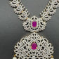 AD Diamond Finish Color Stone Mango Design Short Necklace