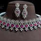 AD Short Necklace Set Choker Style With Red Monalisa Stone