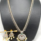 American Diamond Finish Red Stone Long Peacock Pattern Necklace with Perals