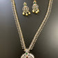 American Diamond Finish Red Stone Long Peacock Pattern Necklace with Perals