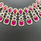 Diamond Finish American Diamond Ruby Red Stones Short Necklace