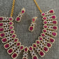 Diamond Finish American Diamond Ruby Red Stones Short Necklace