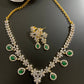 Diamond Finish American Diamond Emrald Green Stones Short Necklace