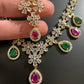 Diamond Finish American Diamond Multi Color Stones Short Necklace