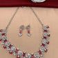 Diamond Finish American Diamond Silver Polish White and Wine color Stones Short Necklace