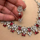 Diamond Finish American Diamond Silver Polish White and Wine color Stones Short Necklace