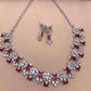 Diamond Finish American Diamond Silver Polish White and Wine color Stones Short Necklace