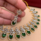 Diamond Finish American Diamond Emrald Green Stone Short Necklace