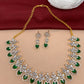 Diamond Finish American Diamond Emrald Green Stone Short Necklace