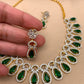 Diamond Finish American Diamond Emrald Green Stone Short Necklace