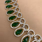 Diamond Finish American Diamond Emrald Green Stone Short Necklace