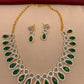 Diamond Finish American Diamond Emrald Green Stone Short Necklace