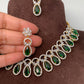 Diamond Finish American Diamond Emrald Green Stone Short Necklace