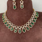 Diamond Finish American Diamond Emrald Green Stone Short Necklace