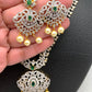 Diamond Finish American Diamond Emrald Green Stone Long Necklace