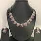AD Silver Polish Pink Stone Adjustable Metal Chain Short Necklace