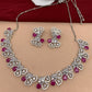 AD Silver Polish Pink Stone Adjustable Metal Chain Short Necklace