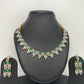 Diamond Finish American Diamond Emerald Green Stone Short Necklace