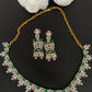 Diamond Finish American Diamond Emerald Green Stone Short Necklace