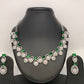Green Stone Silver Polish American Diamond Short Necklace