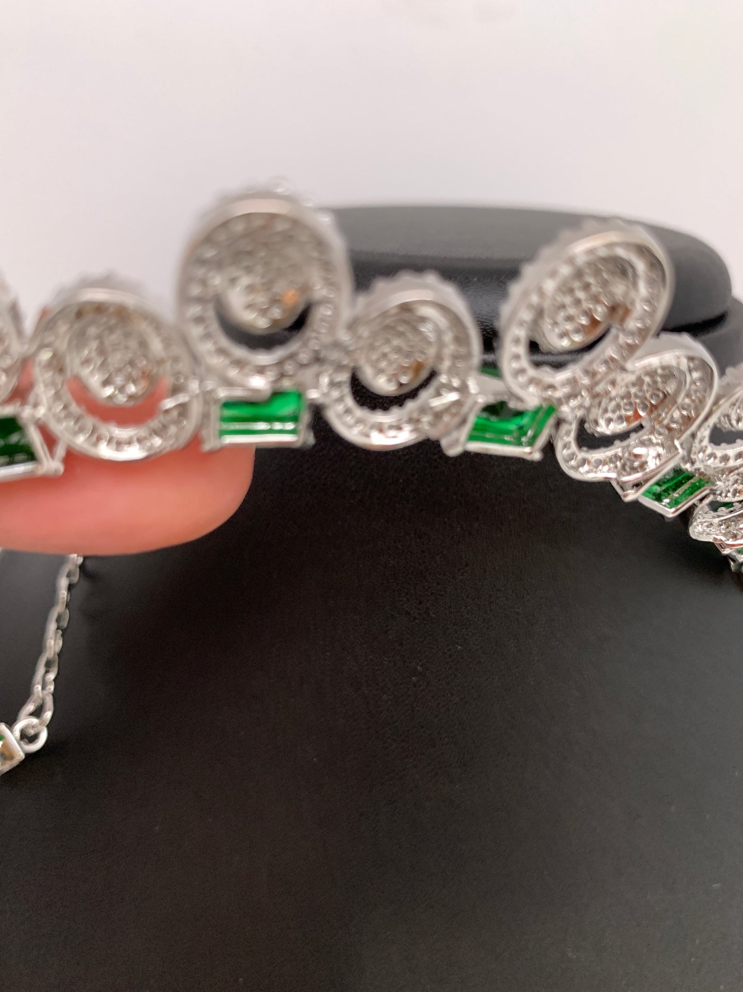 Green Stone Silver Polish American Diamond Short Necklace