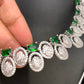 Green Stone Silver Polish American Diamond Short Necklace