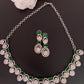 Green Stone Silver Polish American Diamond Short Necklace