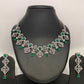 Emrald Green Stone American Diamond Short Necklace in Silver Polish