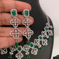 Emrald Green Stone American Diamond Short Necklace in Silver Polish