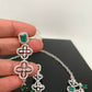 Emrald Green Stone American Diamond Short Necklace in Silver Polish