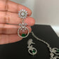 Green Stone American Diamond Floral pattern Short Necklace in Silver Polish