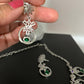 Green Stone American Diamond Floral pattern Short Necklace in Silver Polish