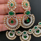 Green Stone American Diamond Finish Short Necklace