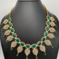 Green Stone Leaf Links American Diamond Finish Short Necklace