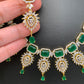 Green Stone Leaf Links American Diamond Finish Short Necklace