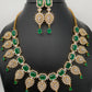 Green Stone Leaf Links American Diamond Finish Short Necklace