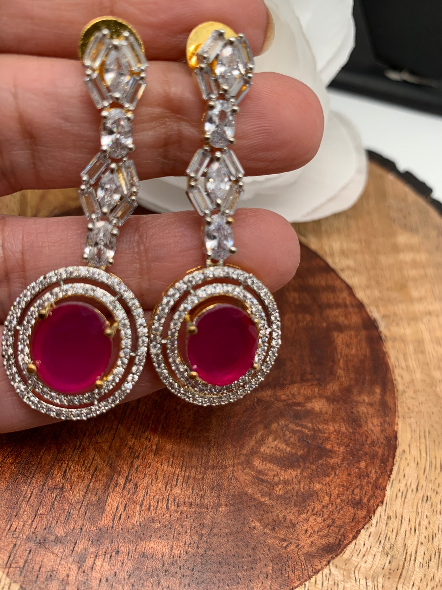 Baguette AD and Red Stone Short Necklace